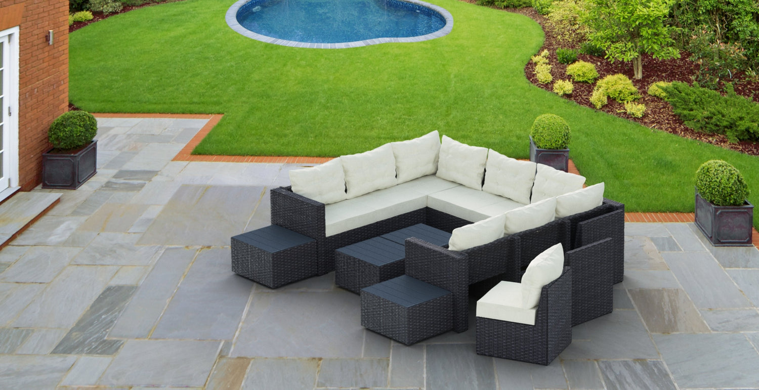 Grey Wicker+Beige::Lifestyle:: Fully Expanded Transformer Outdoors set